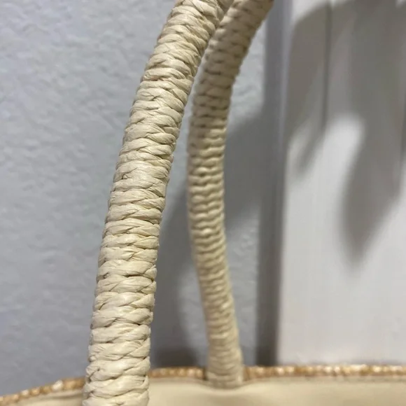 Urban n Daizy Woven Embroidered Lined Tan Straw Lemon Tote Bag Purse Carryall - Picture 5 of 7